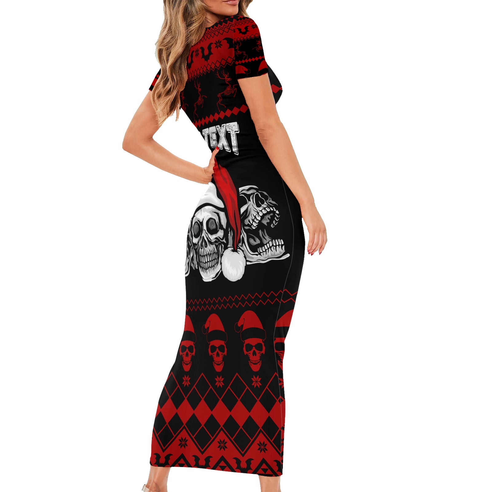 custom-christmas-short-sleeve-bodycon-dress-gothic-skull-creepmas
