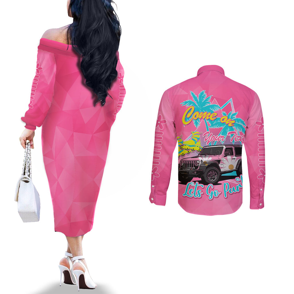 personalised-jeep-girl-couples-matching-off-the-shoulder-long-sleeve-dress-and-long-sleeve-button-shirts-doll-pink-party