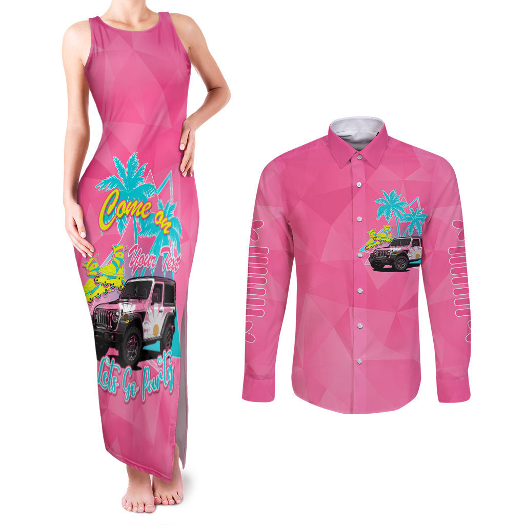 personalised-jeep-girl-couples-matching-tank-maxi-dress-and-long-sleeve-button-shirts-doll-pink-party