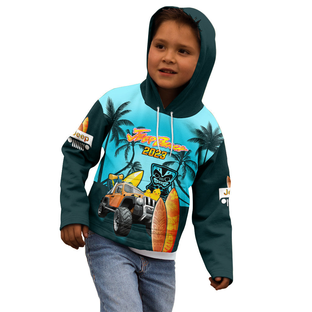 personalised-blue-jeep-beach-2023-kid-hoodie-happy-20th-anniversary