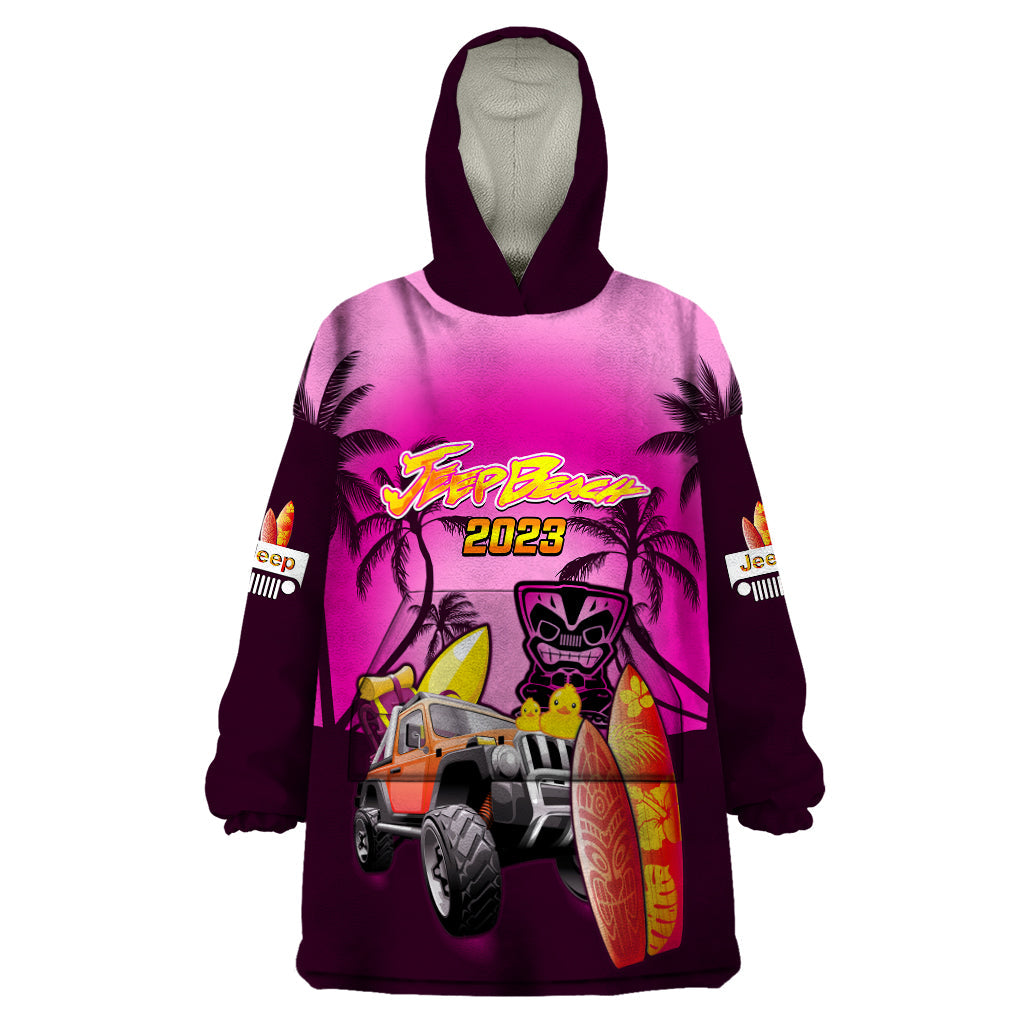 personalised-pink-jeep-beach-2023-wearable-blanket-hoodie-happy-20th-anniversary