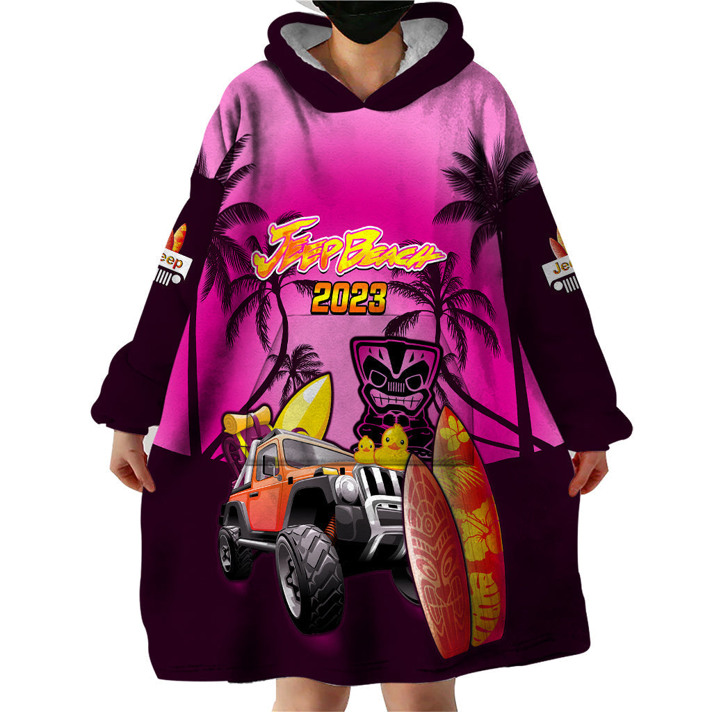 personalised-pink-jeep-beach-2023-wearable-blanket-hoodie-happy-20th-anniversary