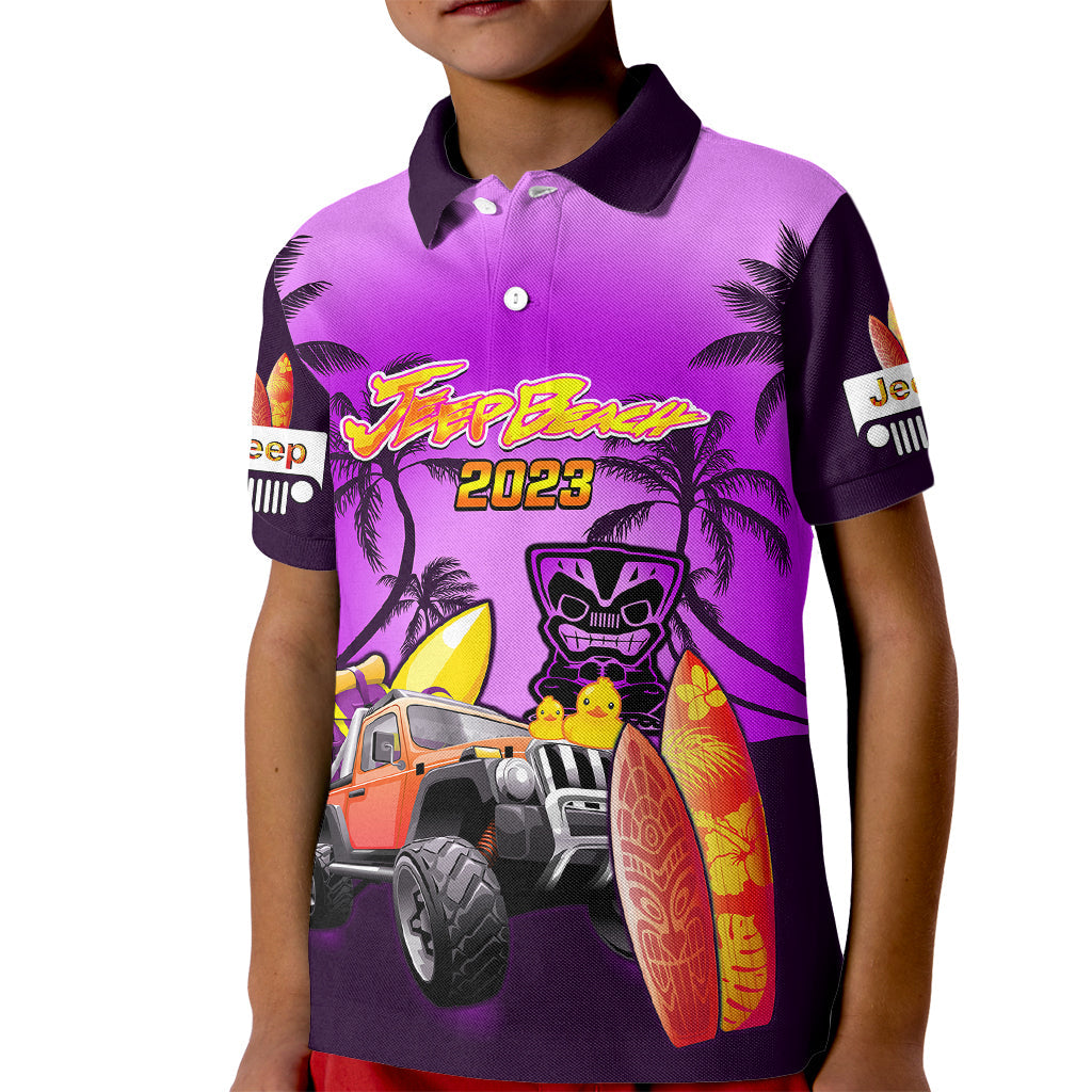 personalised-purple-jeep-beach-2023-kid-polo-shirt-happy-20th-anniversary