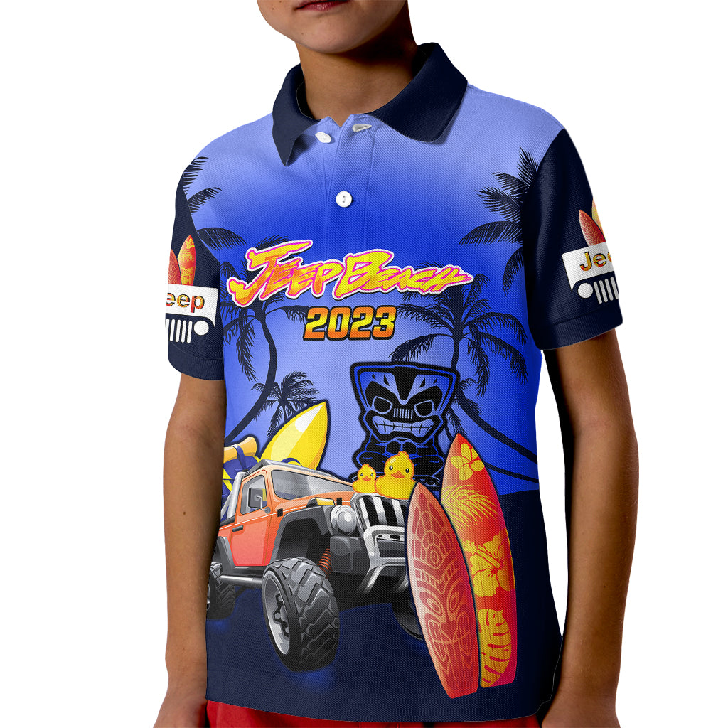 personalised-navy-blue-jeep-beach-2023-kid-polo-shirt-happy-20th-anniversary