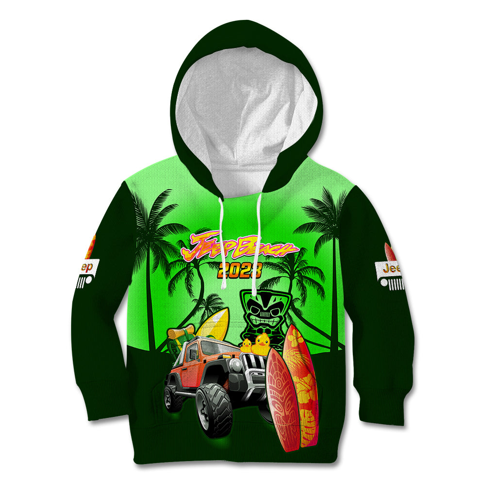 personalised-green-jeep-beach-2023-kid-hoodie-happy-20th-anniversary