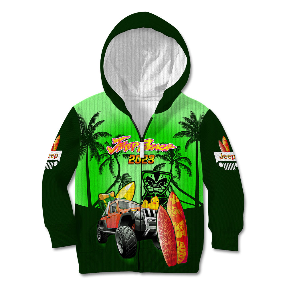 personalised-green-jeep-beach-2023-kid-hoodie-happy-20th-anniversary