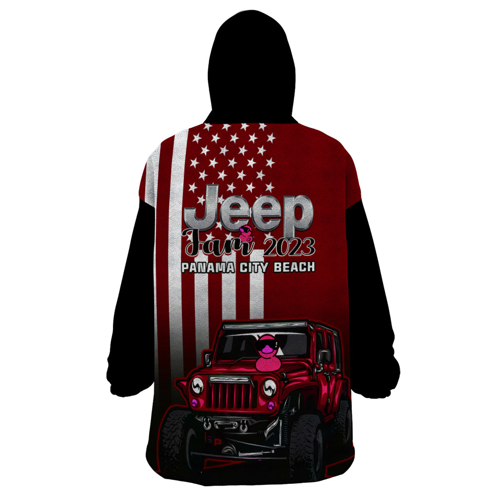 florida-jeep-jam-2023-with-duck-wearable-blanket-hoodie-red-verison