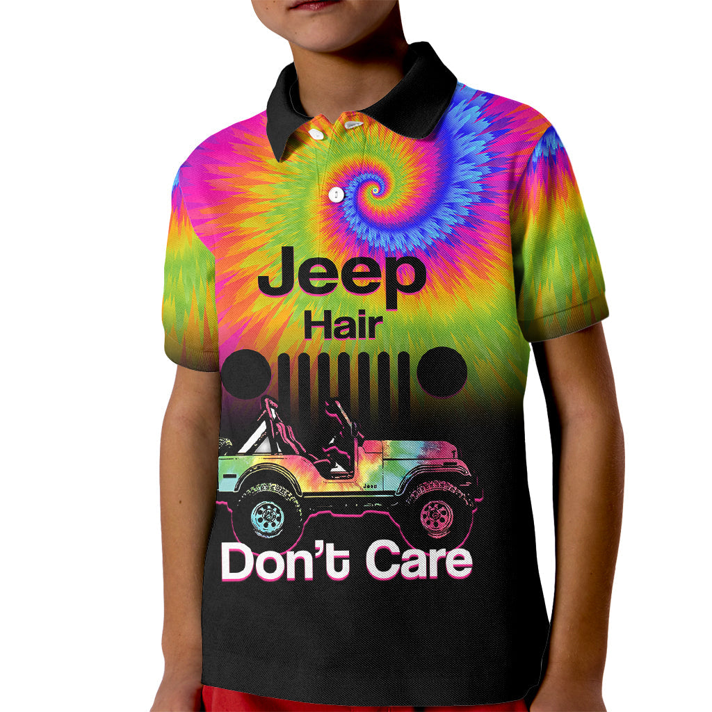 jeep-hair-dont-care-kid-polo-shirt-tie-dye-black-gradient-version