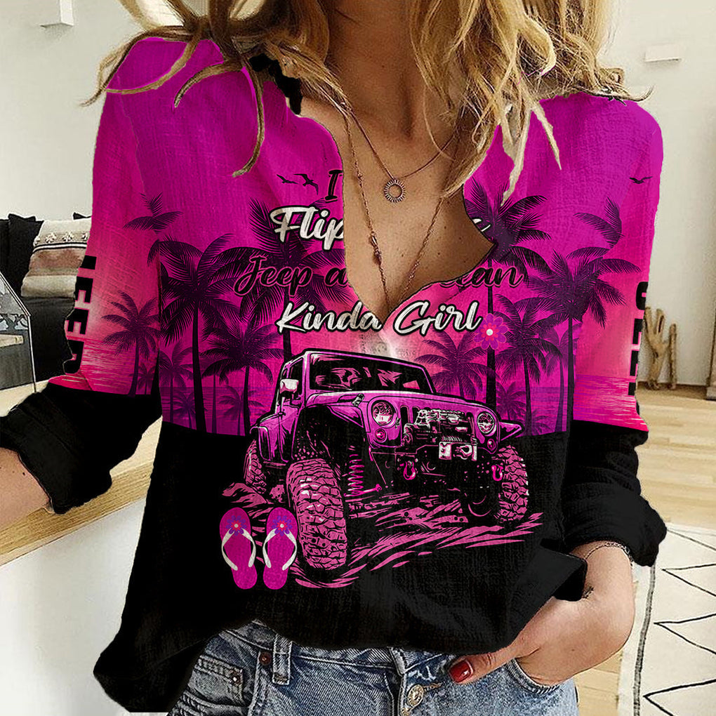 pink-jeep-women-casual-shirt-im-a-flip-flops-and-jeep-kinda-girl