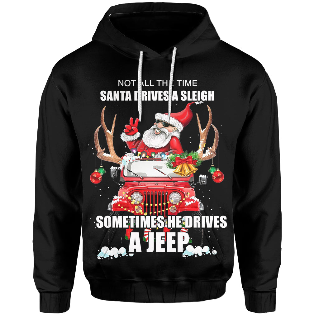 Jeep Hoodie - Santa Claus Drive A JEEP Black