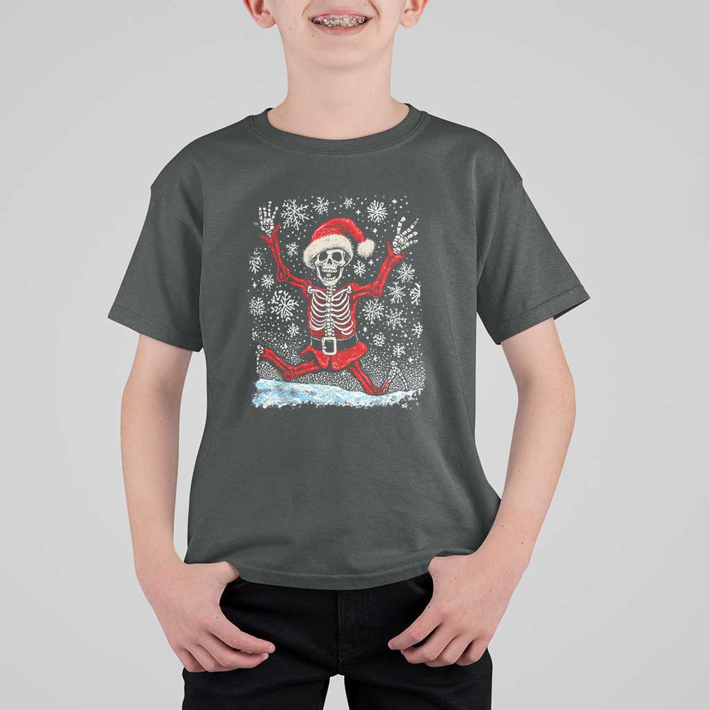 Dancing Skeleton Christmas T Shirt For Kid Snowy Xmas Night Santa