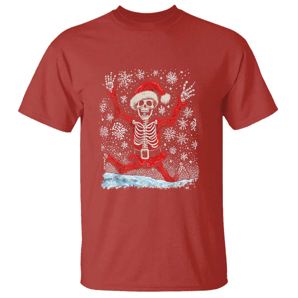 Dancing Skeleton Christmas T Shirt Snowy Xmas Night Santa