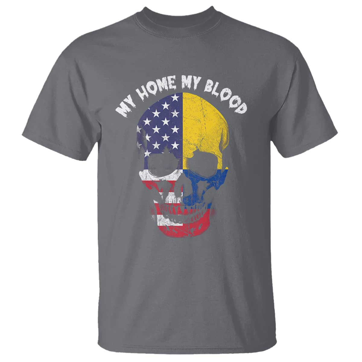 Colombian American Skull T Shirt My Home My Blood Flags