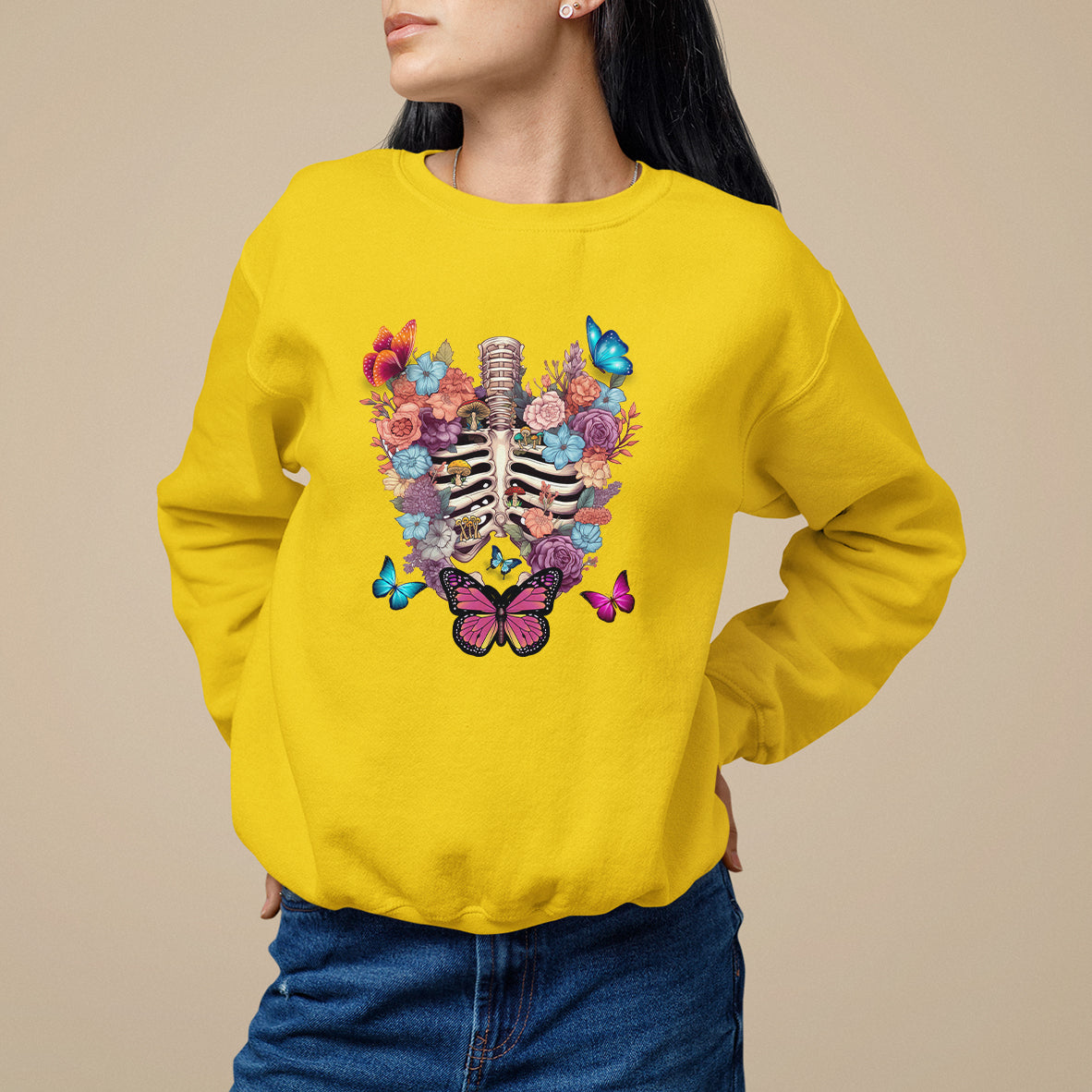 cottagecore-sweatshirt-vintage-goblincore-dark-academia-skeleton-with-flowers-cottagecore-style-nature-inspired-botanical