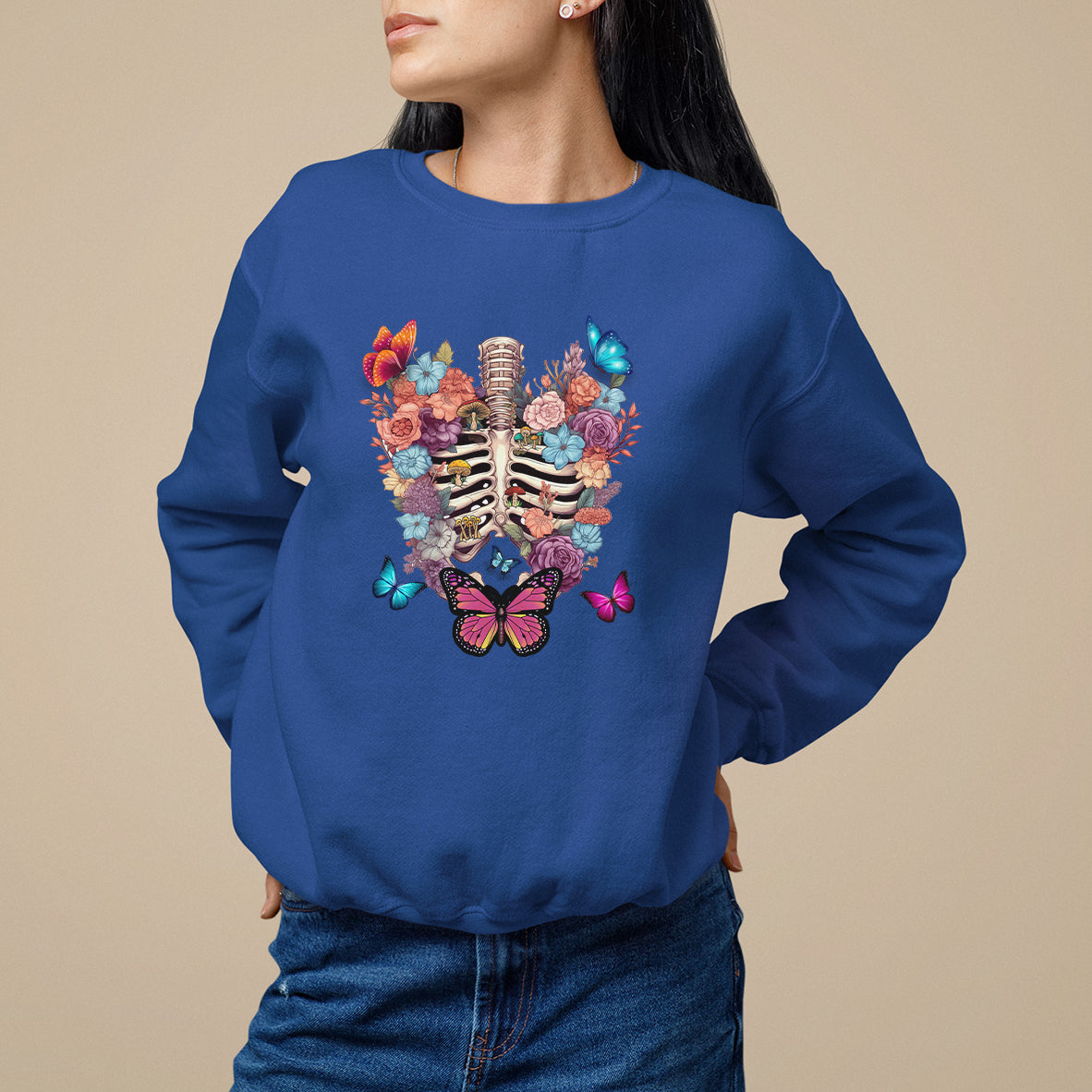 cottagecore-sweatshirt-vintage-goblincore-dark-academia-skeleton-with-flowers-cottagecore-style-nature-inspired-botanical