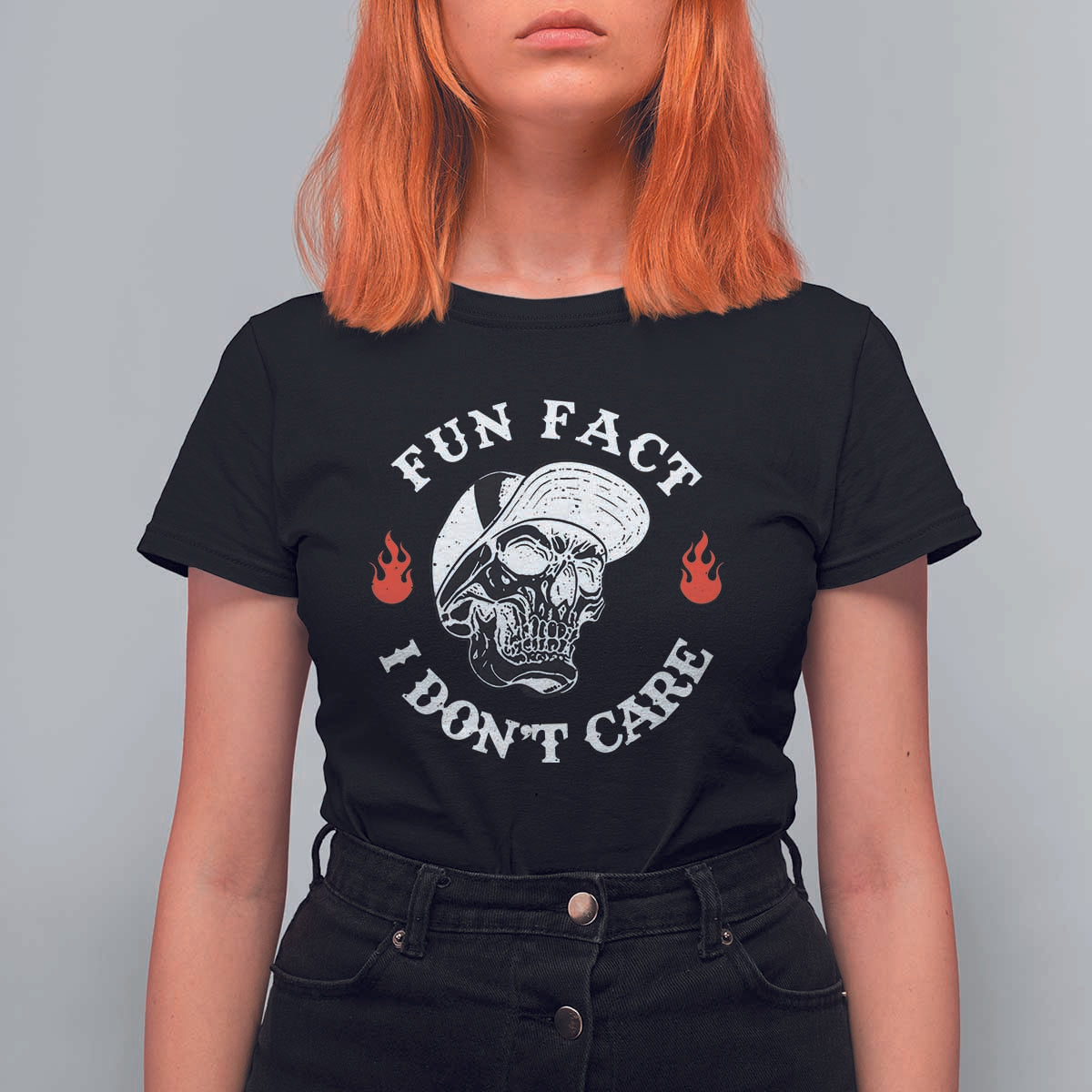 Fun Fact I Don’t Care Skull T Shirt For Women Edgy Sarcastic Attitude - The Mazicc