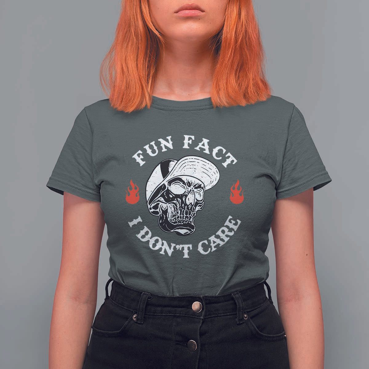 Fun Fact I Don’t Care Skull T Shirt For Women Edgy Sarcastic Attitude - The Mazicc