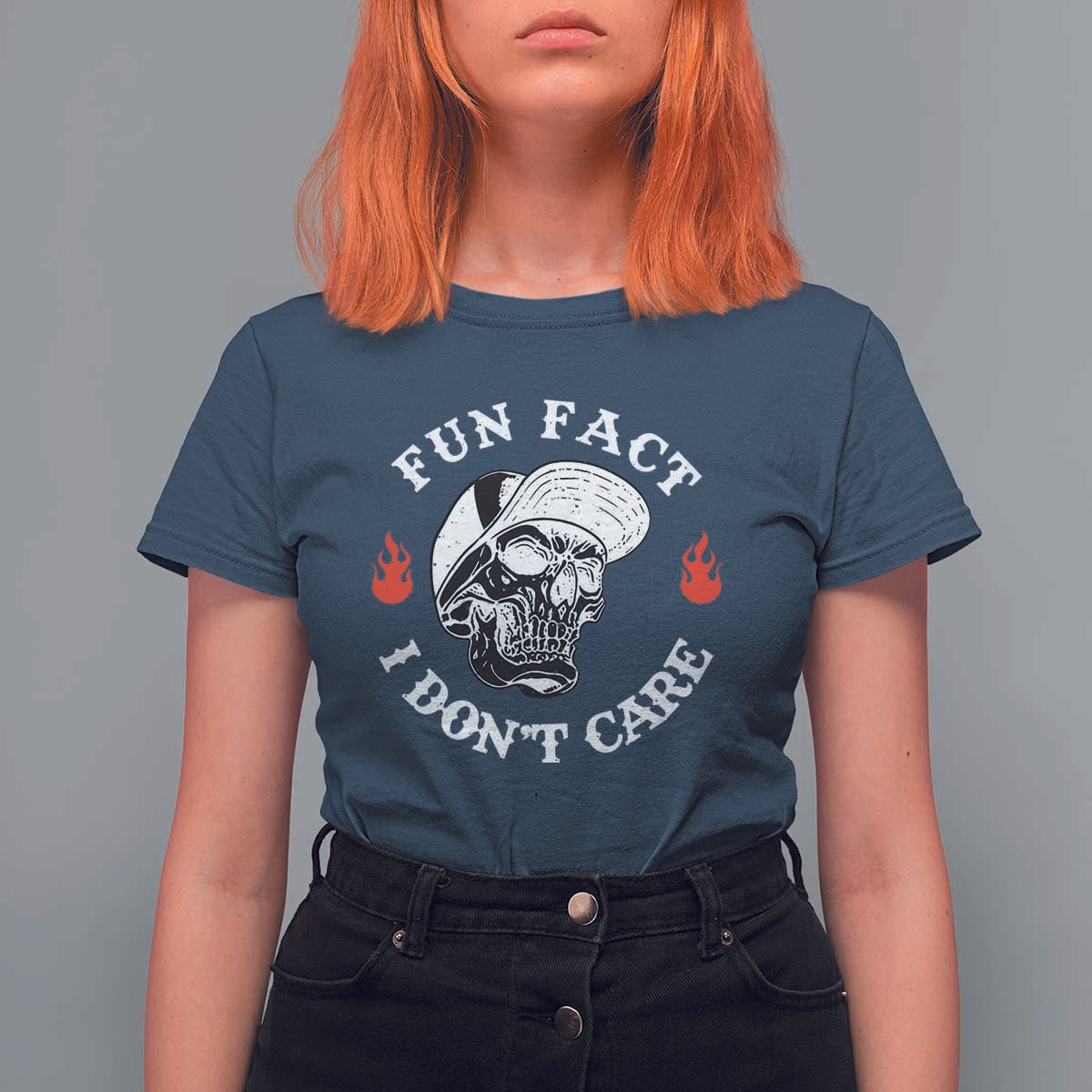 Fun Fact I Don’t Care Skull T Shirt For Women Edgy Sarcastic Attitude - The Mazicc