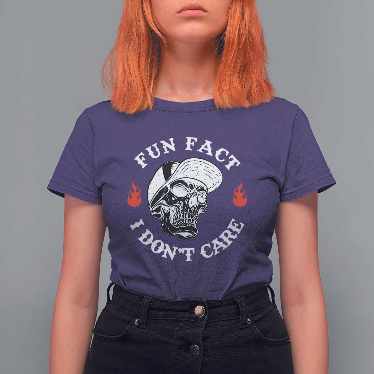 Fun Fact I Don’t Care Skull T Shirt For Women Edgy Sarcastic Attitude - The Mazicc