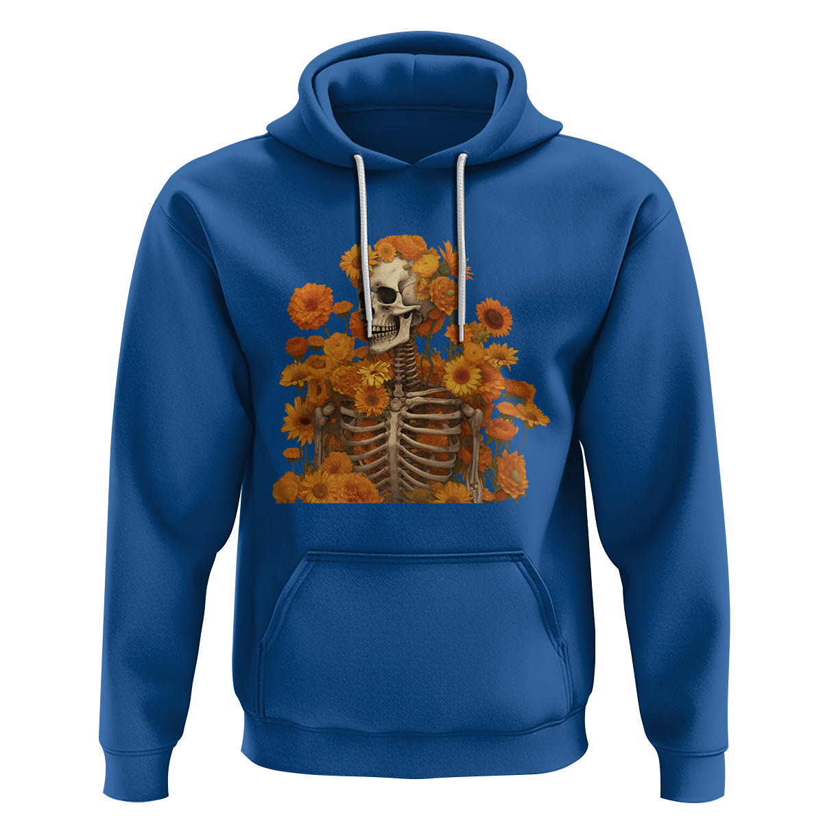 Floral Skeleton Hoodie Vintage Cottagecore Blooming Marigolds Sunflowers