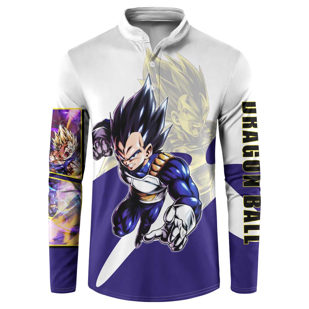Vegeta Saiyan Warrior Button Sweatshirt Bold Anime Combat Style