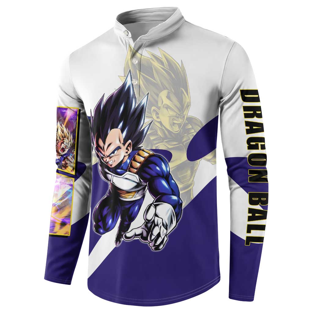 Vegeta Saiyan Warrior Button Sweatshirt Bold Anime Combat Style