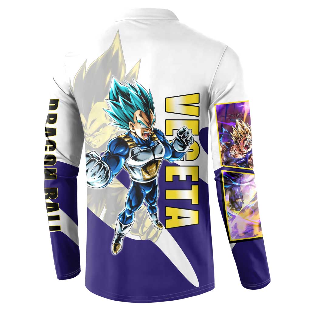 Vegeta Saiyan Warrior Button Sweatshirt Bold Anime Combat Style