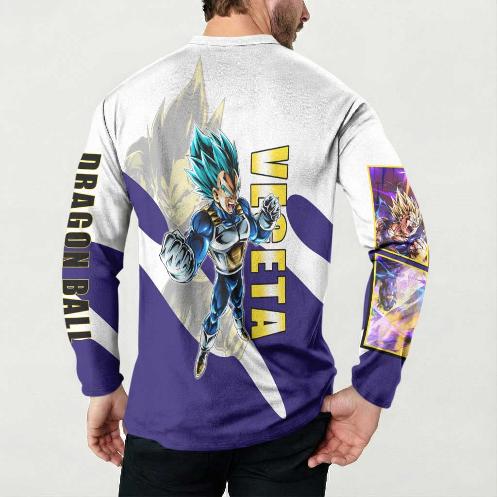Vegeta Saiyan Warrior Button Sweatshirt Bold Anime Combat Style