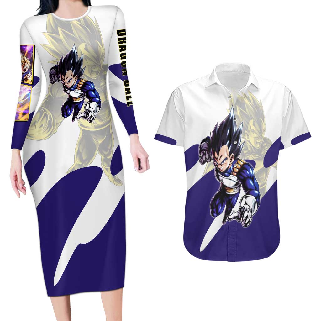Vegeta Saiyan Warrior Couples Matching Long Sleeve Bodycon Dress and Hawaiian Shirt Bold Anime Combat Style