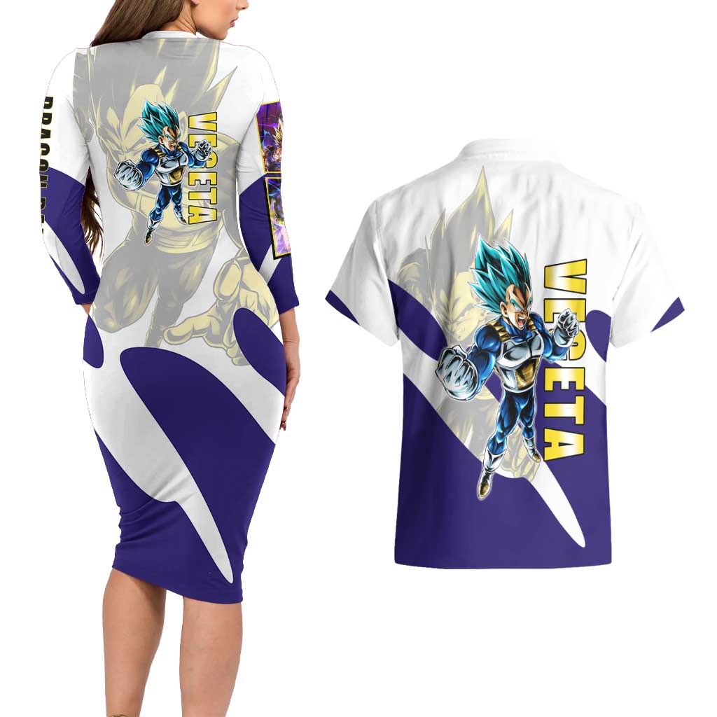 Vegeta Saiyan Warrior Couples Matching Long Sleeve Bodycon Dress and Hawaiian Shirt Bold Anime Combat Style