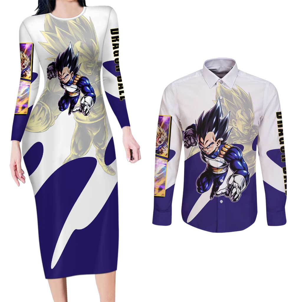 Vegeta Saiyan Warrior Couples Matching Long Sleeve Bodycon Dress and Long Sleeve Button Shirt Bold Anime Combat Style