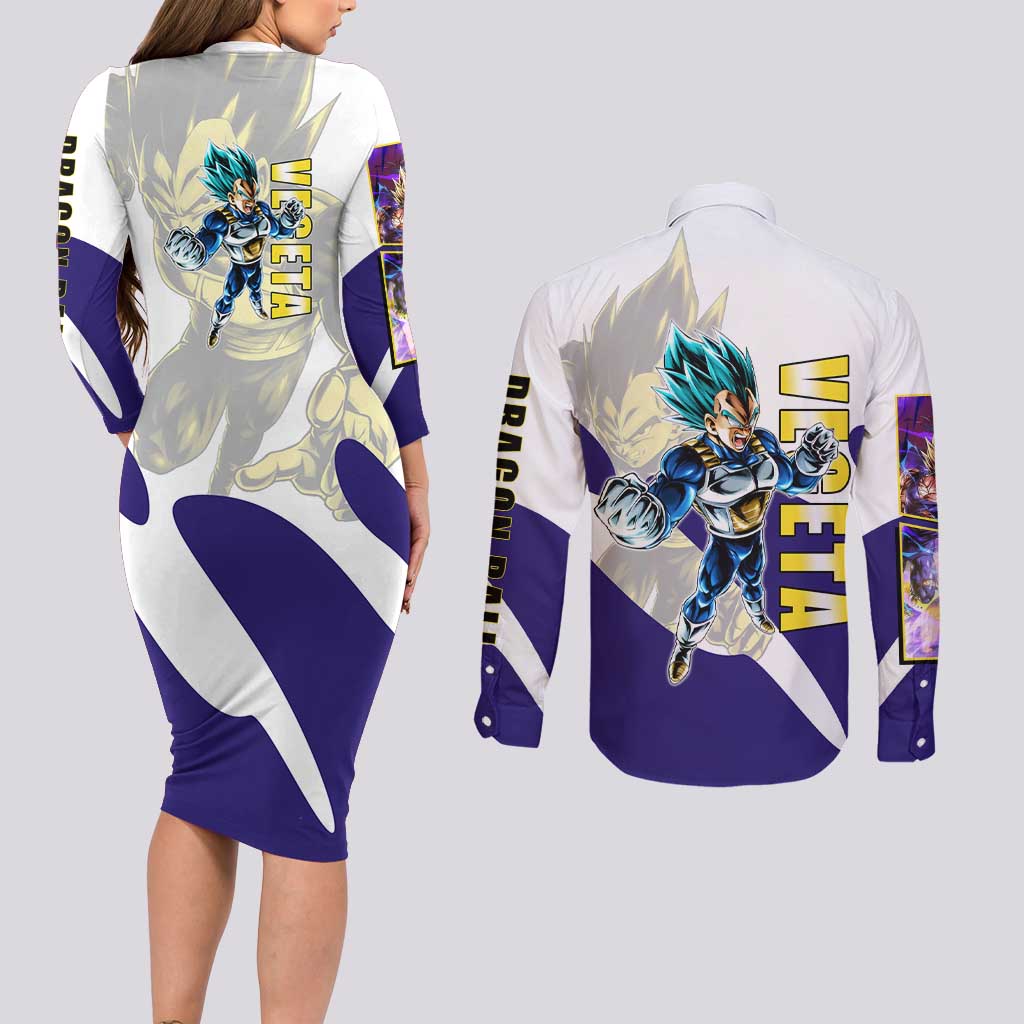 Vegeta Saiyan Warrior Couples Matching Long Sleeve Bodycon Dress and Long Sleeve Button Shirt Bold Anime Combat Style