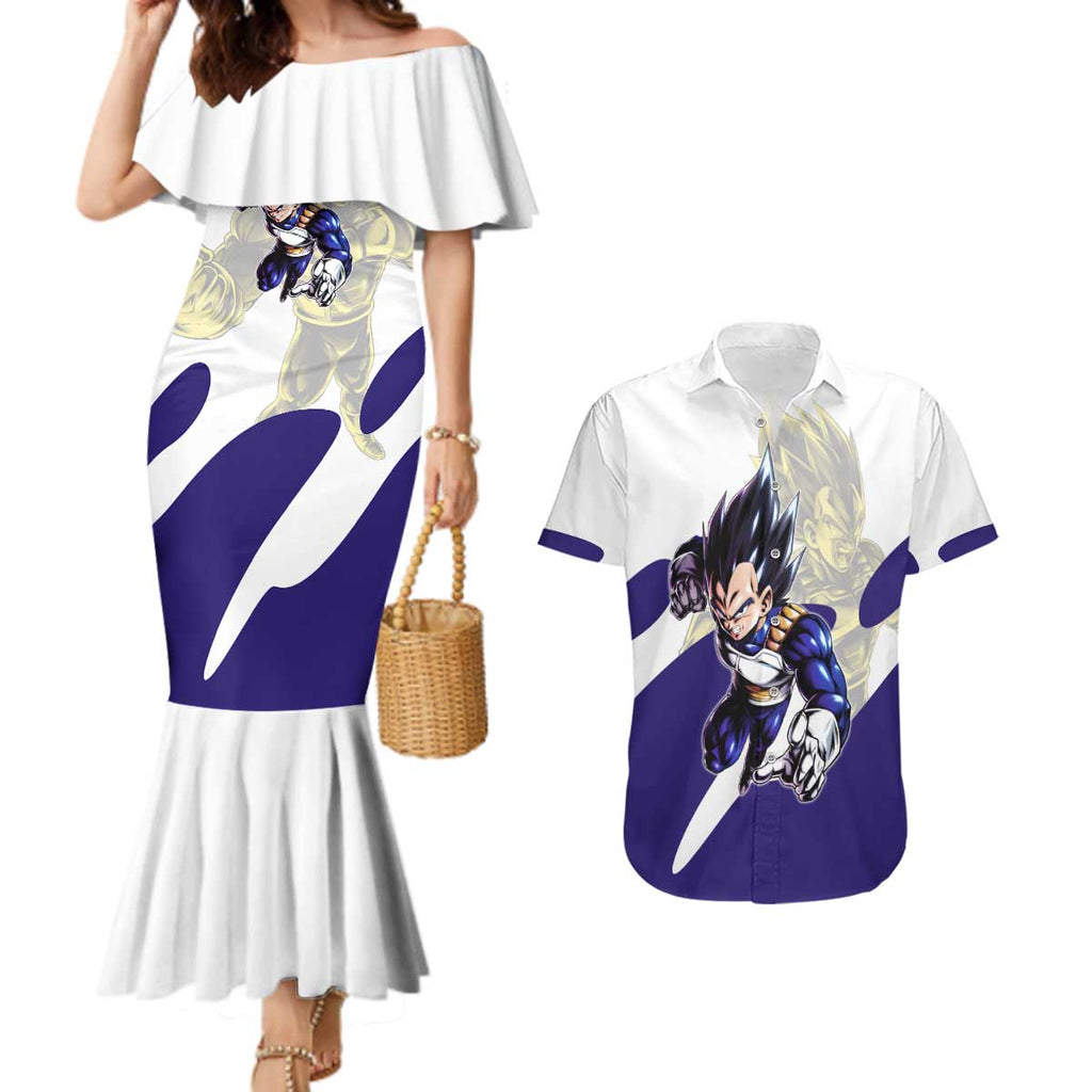 Vegeta Saiyan Warrior Couples Matching Mermaid Dress and Hawaiian Shirt Bold Anime Combat Style