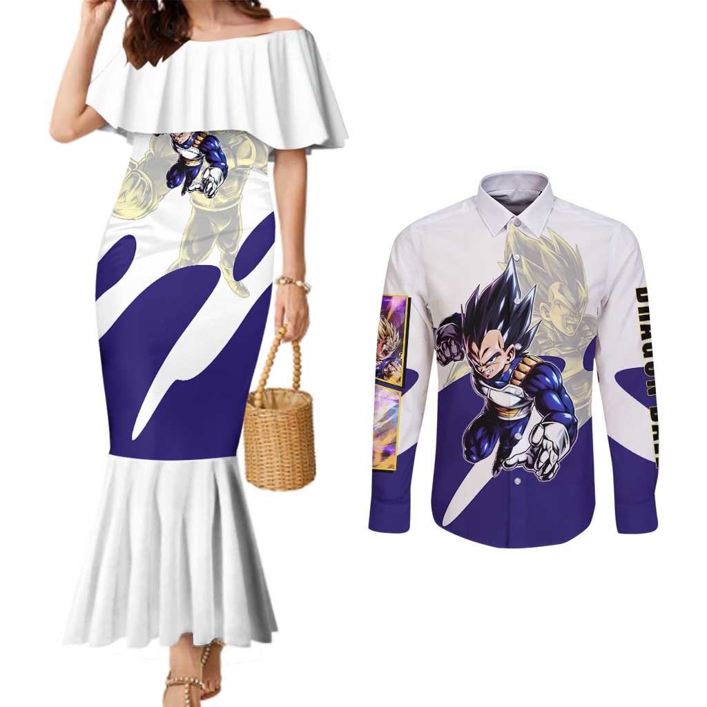 Vegeta Saiyan Warrior Couples Matching Mermaid Dress and Long Sleeve Button Shirt Bold Anime Combat Style