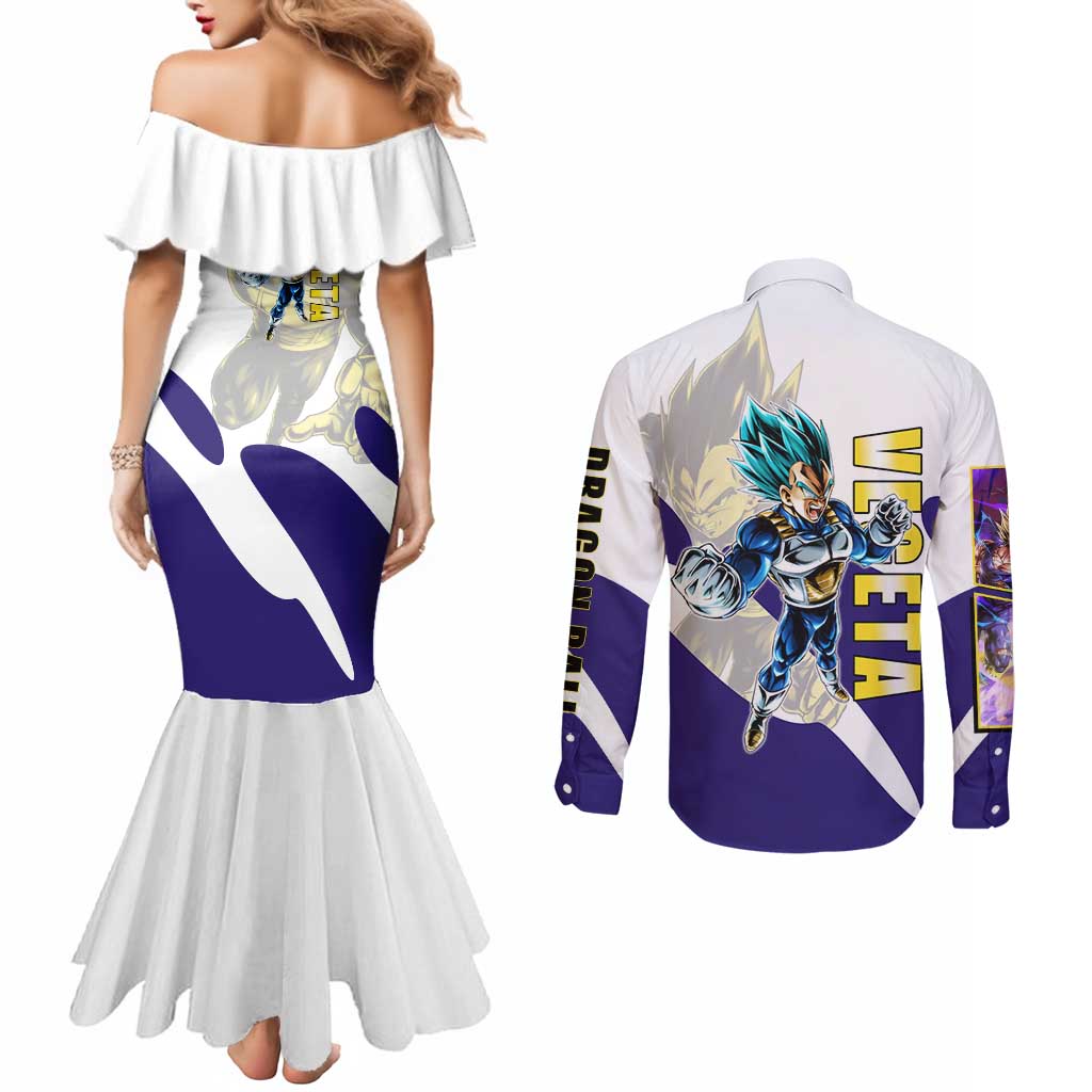 Vegeta Saiyan Warrior Couples Matching Mermaid Dress and Long Sleeve Button Shirt Bold Anime Combat Style