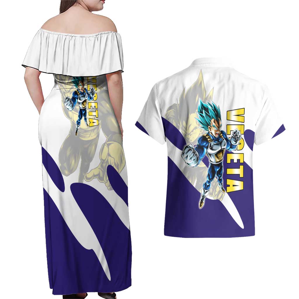 Vegeta Saiyan Warrior Couples Matching Off Shoulder Maxi Dress and Hawaiian Shirt Bold Anime Combat Style