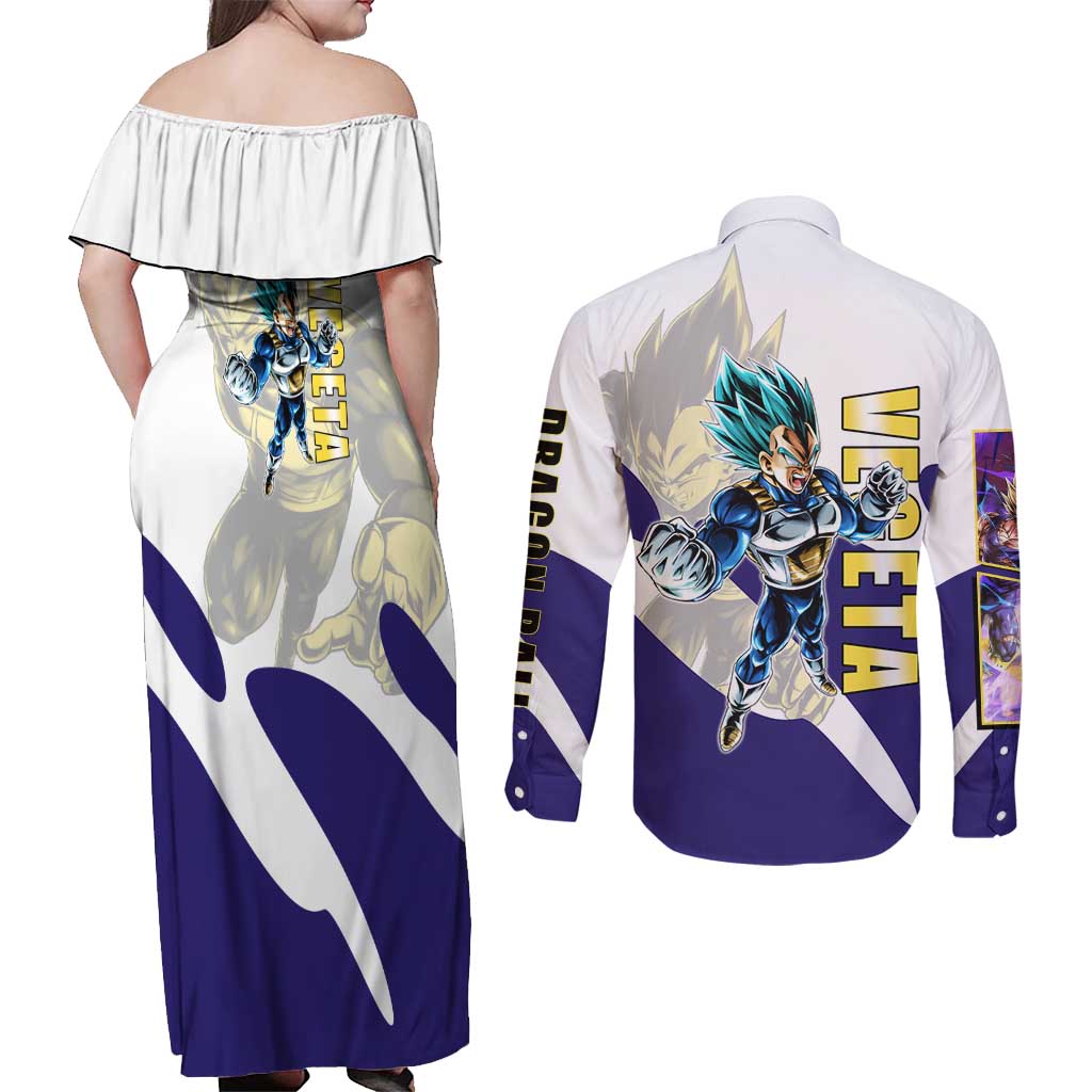 Vegeta Saiyan Warrior Couples Matching Off Shoulder Maxi Dress and Long Sleeve Button Shirt Bold Anime Combat Style