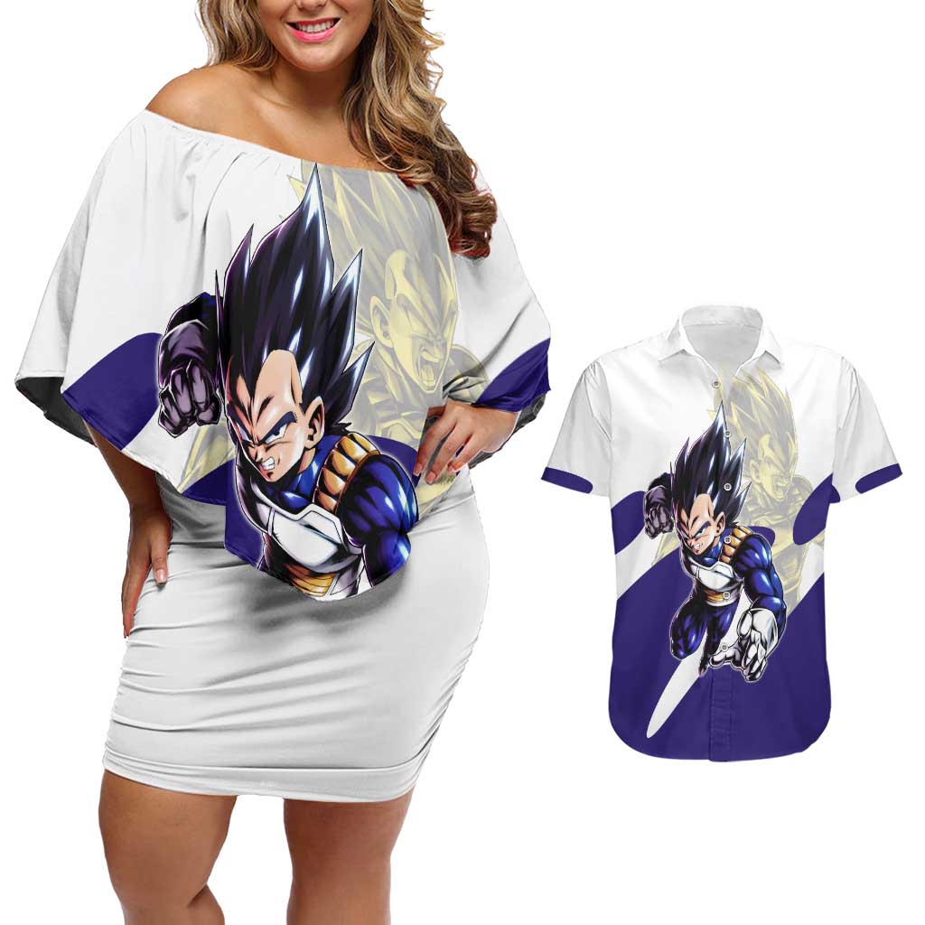 Vegeta Saiyan Warrior Couples Matching Off Shoulder Short Dress and Hawaiian Shirt Bold Anime Combat Style
