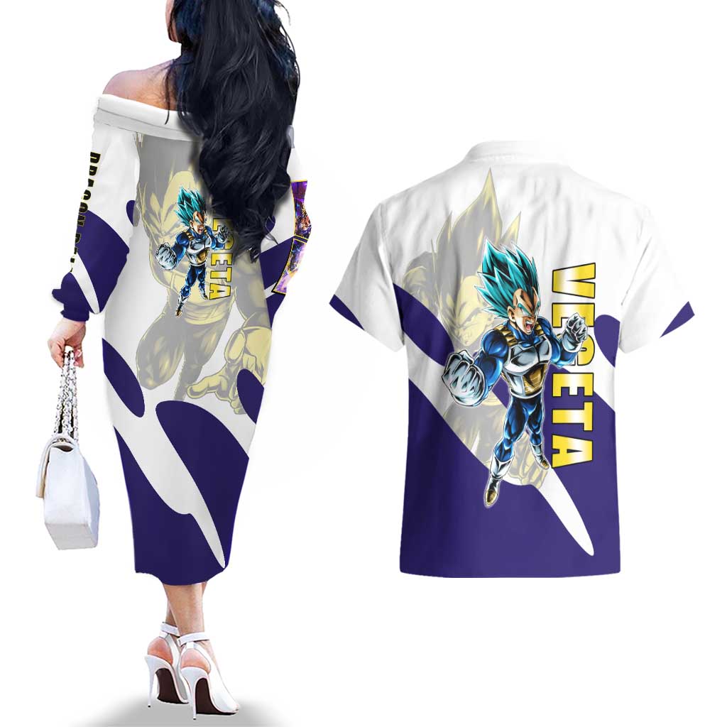 Vegeta Saiyan Warrior Couples Matching Off The Shoulder Long Sleeve Dress and Hawaiian Shirt Bold Anime Combat Style