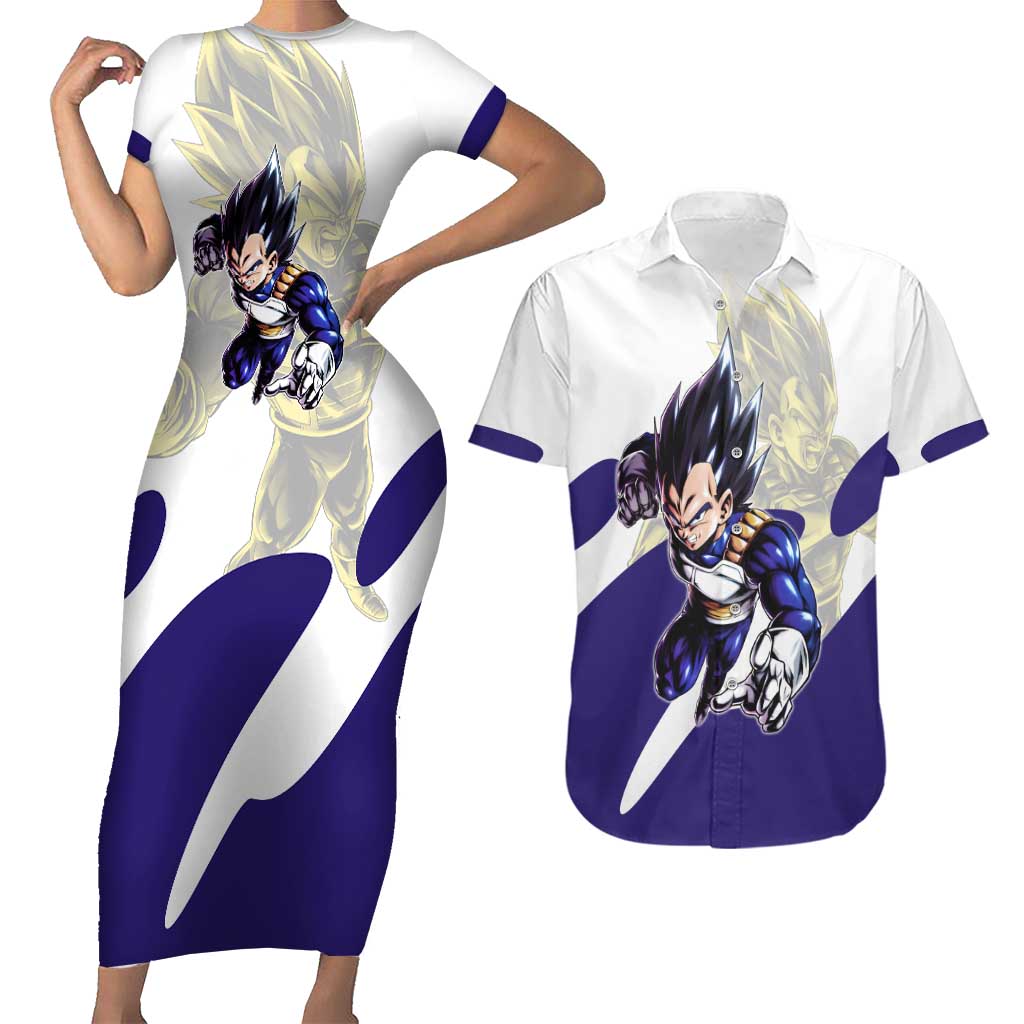 Vegeta Saiyan Warrior Couples Matching Short Sleeve Bodycon Dress and Hawaiian Shirt Bold Anime Combat Style