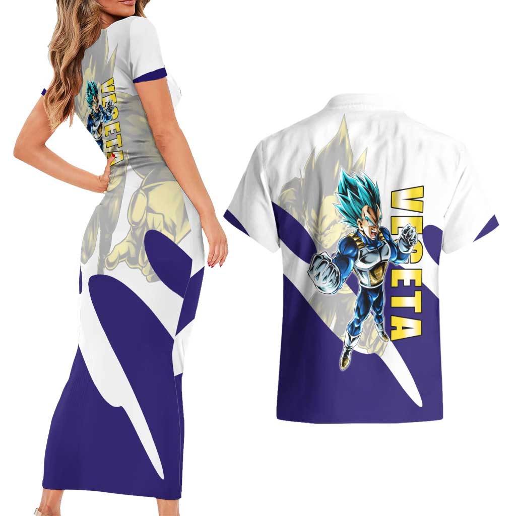 Vegeta Saiyan Warrior Couples Matching Short Sleeve Bodycon Dress and Hawaiian Shirt Bold Anime Combat Style