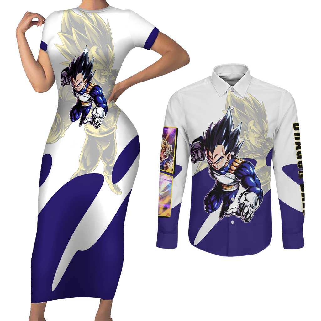 Vegeta Saiyan Warrior Couples Matching Short Sleeve Bodycon Dress and Long Sleeve Button Shirt Bold Anime Combat Style