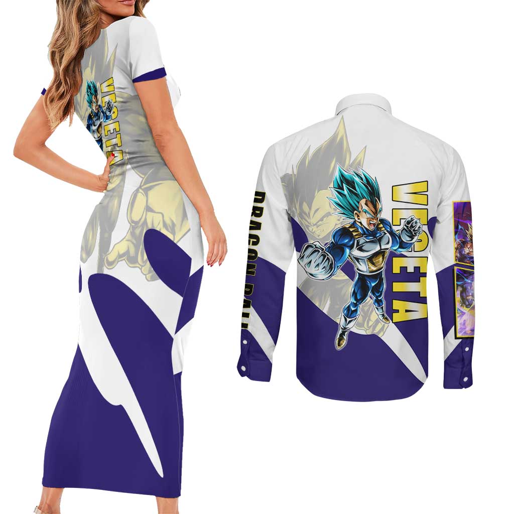 Vegeta Saiyan Warrior Couples Matching Short Sleeve Bodycon Dress and Long Sleeve Button Shirt Bold Anime Combat Style