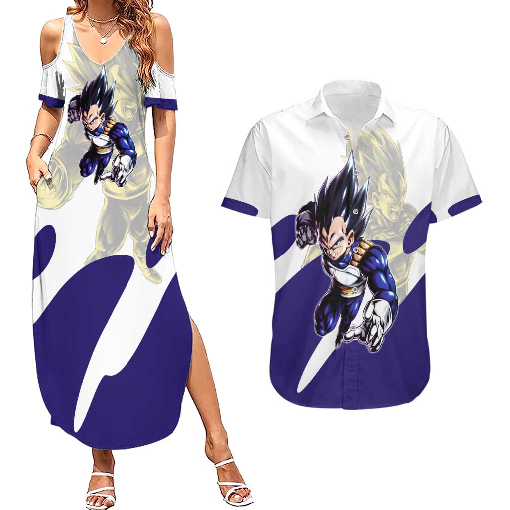 Vegeta Saiyan Warrior Couples Matching Summer Maxi Dress and Hawaiian Shirt Bold Anime Combat Style