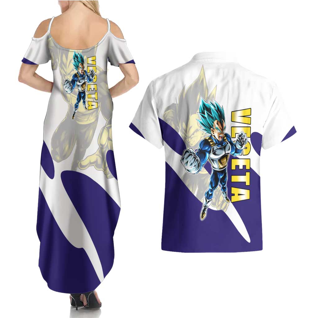 Vegeta Saiyan Warrior Couples Matching Summer Maxi Dress and Hawaiian Shirt Bold Anime Combat Style
