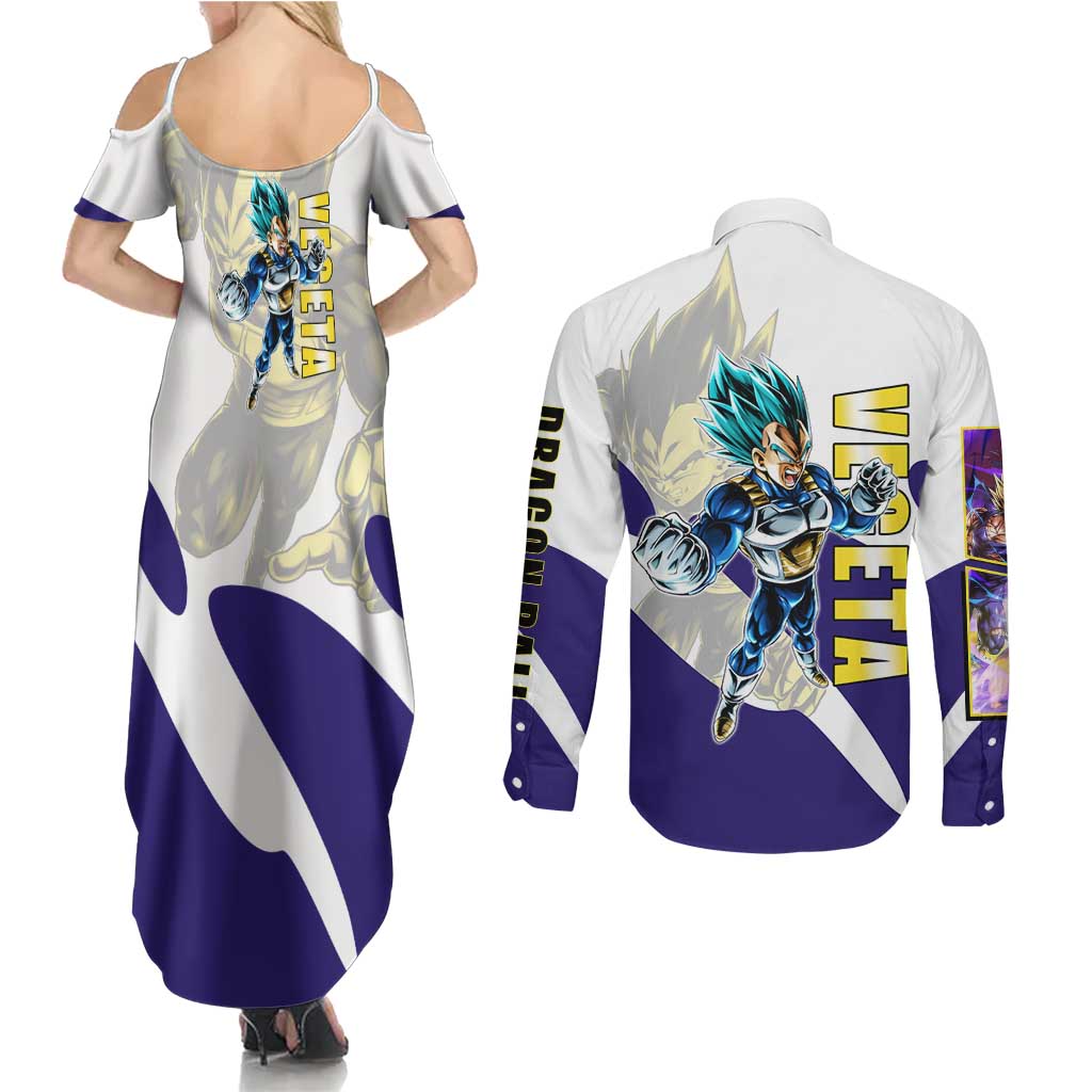 Vegeta Saiyan Warrior Couples Matching Summer Maxi Dress and Long Sleeve Button Shirt Bold Anime Combat Style
