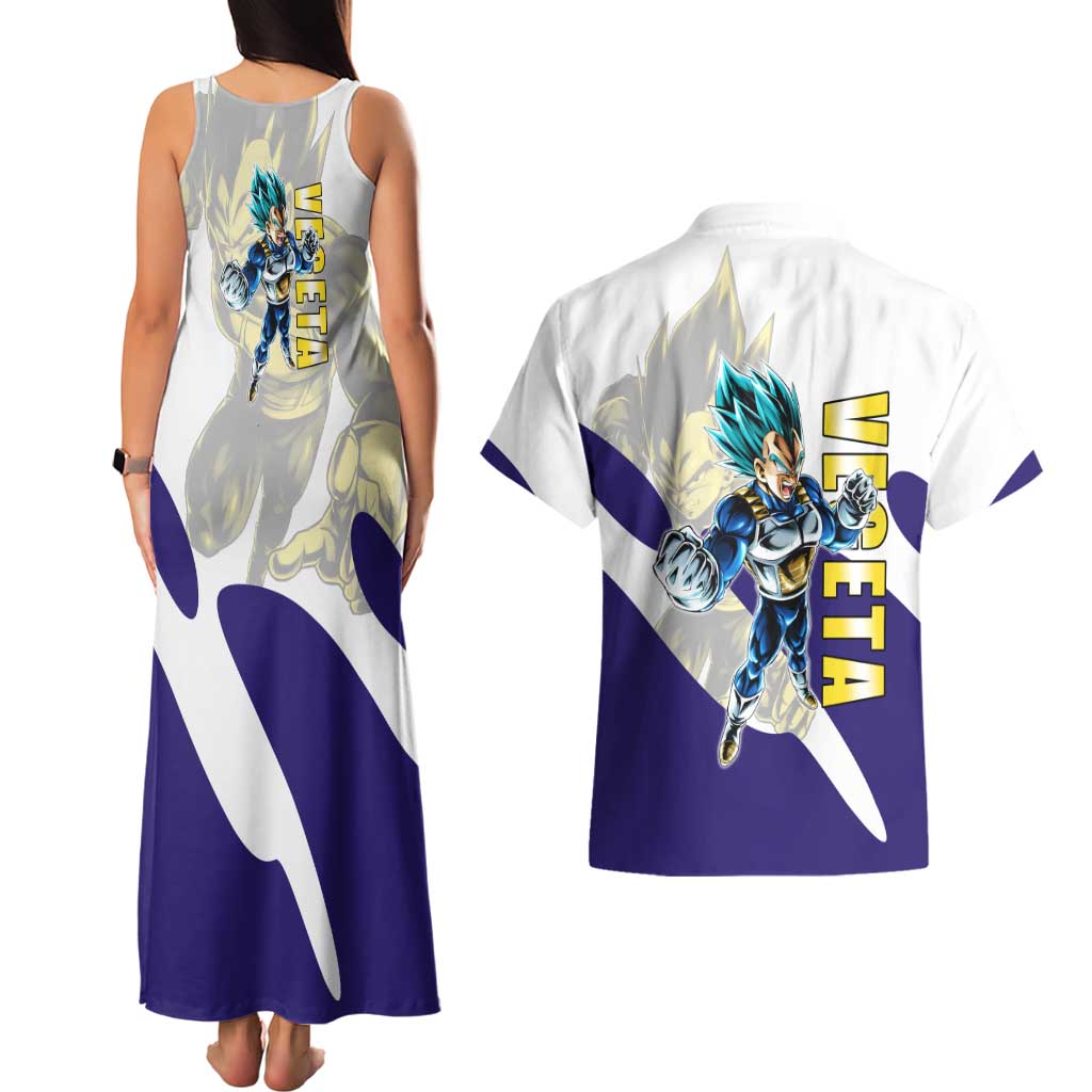 Vegeta Saiyan Warrior Couples Matching Tank Maxi Dress and Hawaiian Shirt Bold Anime Combat Style