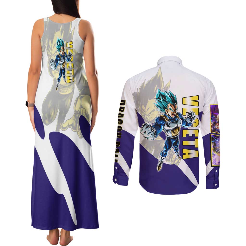 Vegeta Saiyan Warrior Couples Matching Tank Maxi Dress and Long Sleeve Button Shirt Bold Anime Combat Style