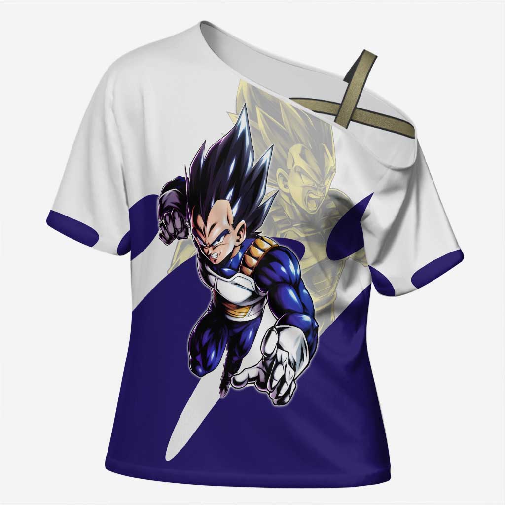 Vegeta Saiyan Warrior Cross Shoulder Shirt Bold Anime Combat Style