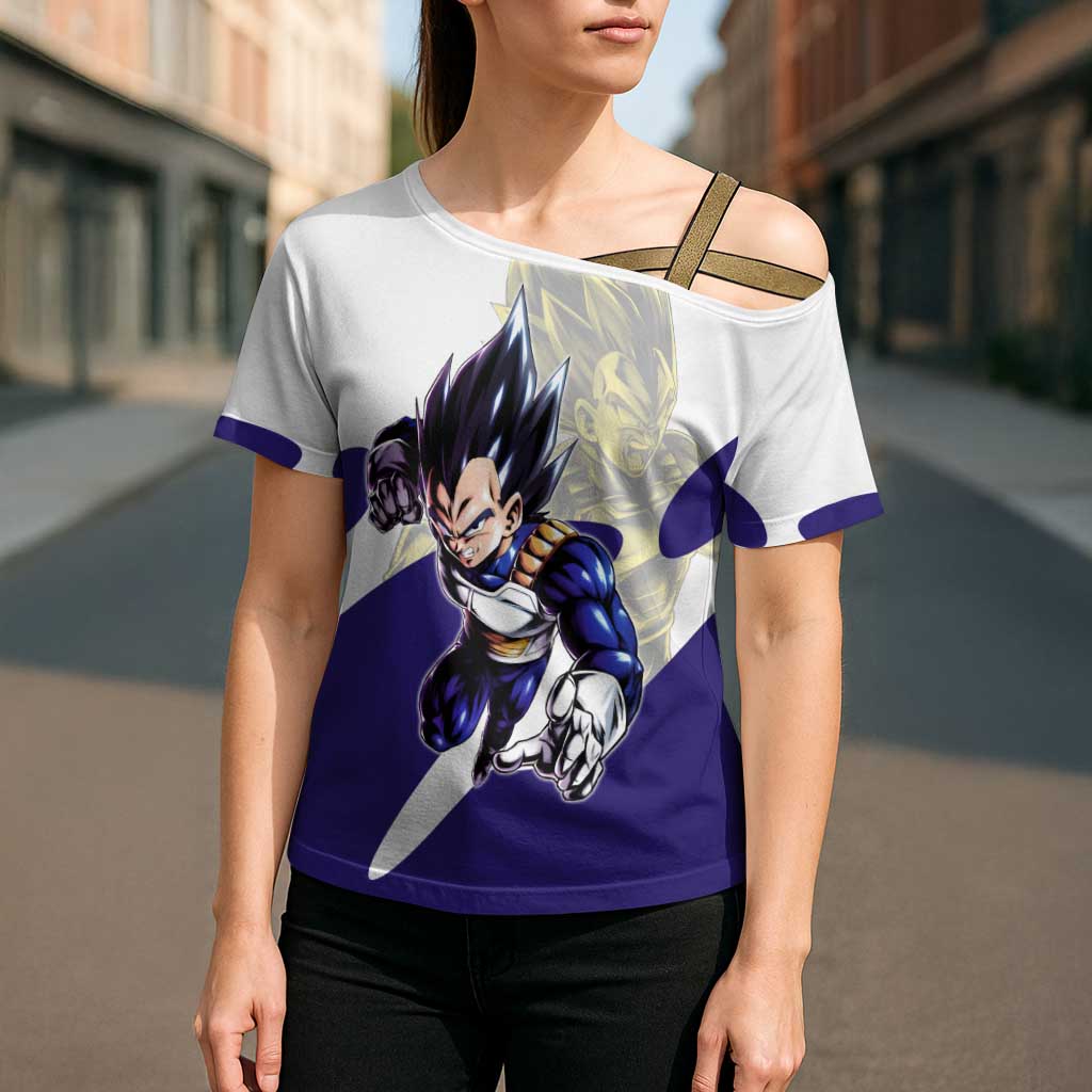Vegeta Saiyan Warrior Cross Shoulder Shirt Bold Anime Combat Style